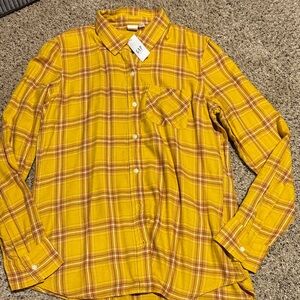 GAP Men's Mustard Plaid Button-Down Shirt